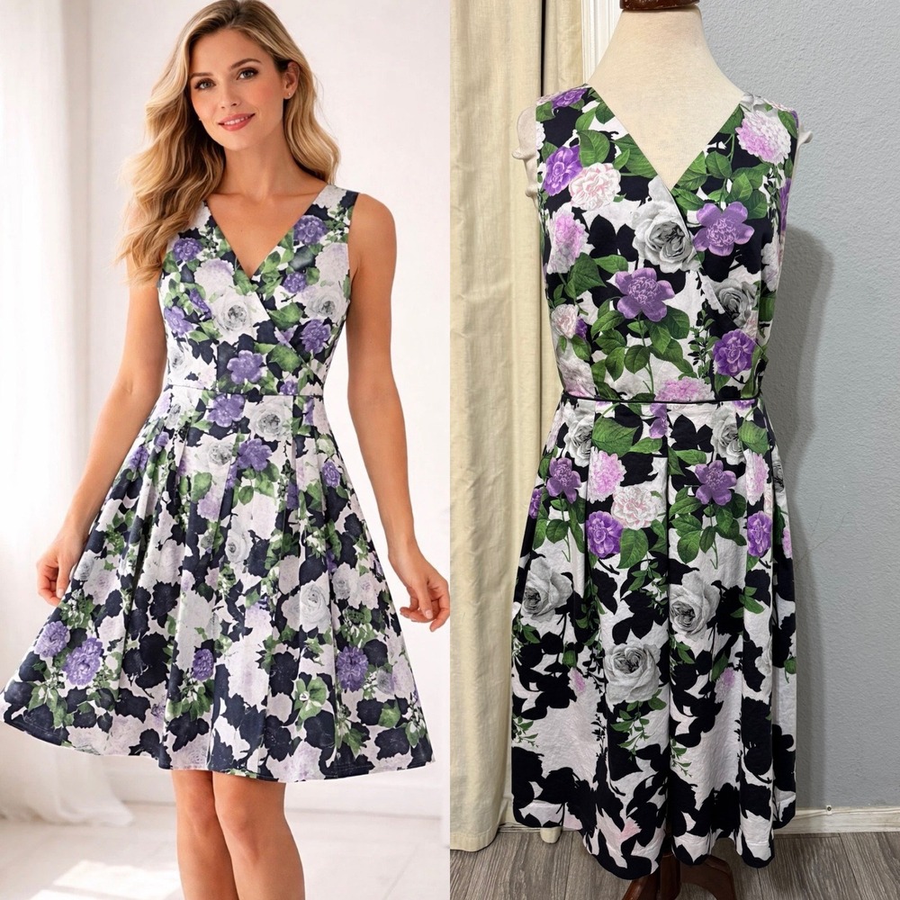 Talbots X The Oprah Magazine Floral Cotton Fit & Flare Dress Purple Size 10